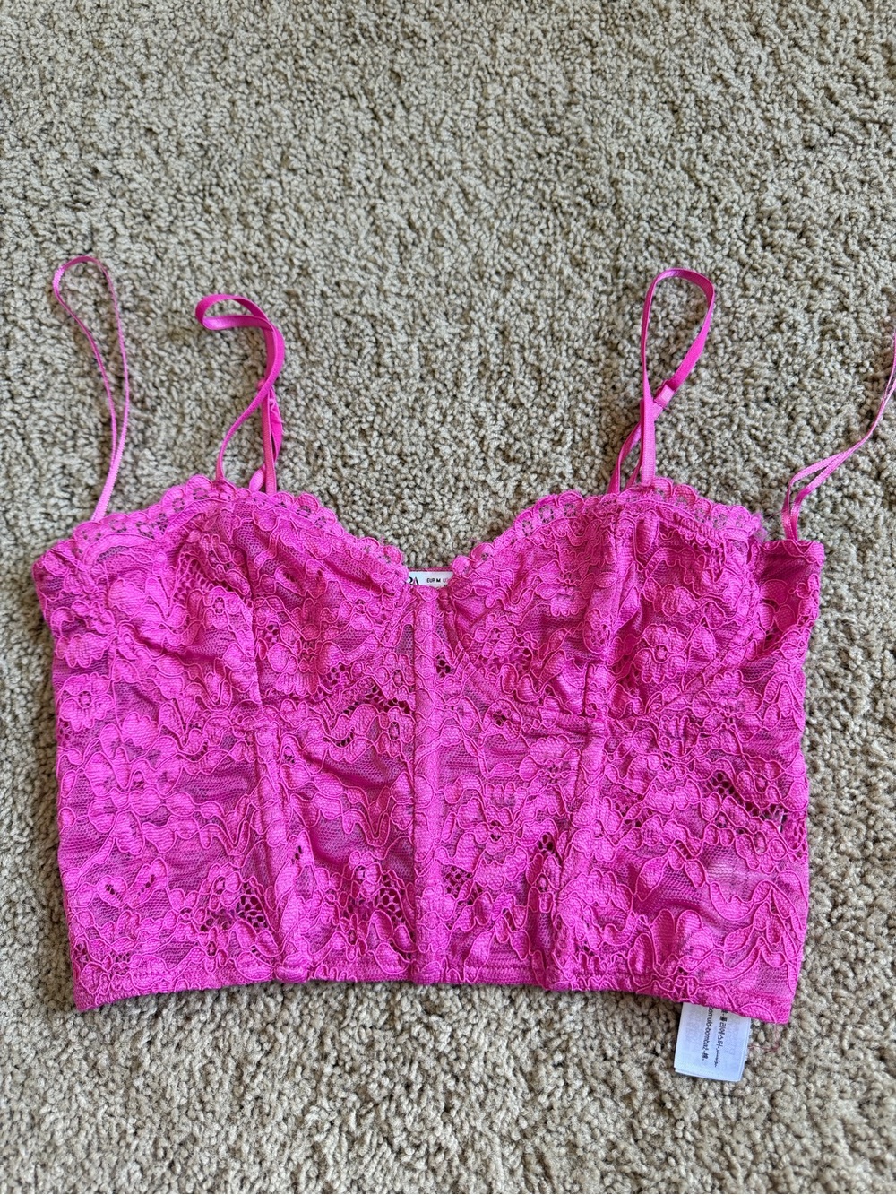 Zara Bright Pink Lace Bustier Crop Top